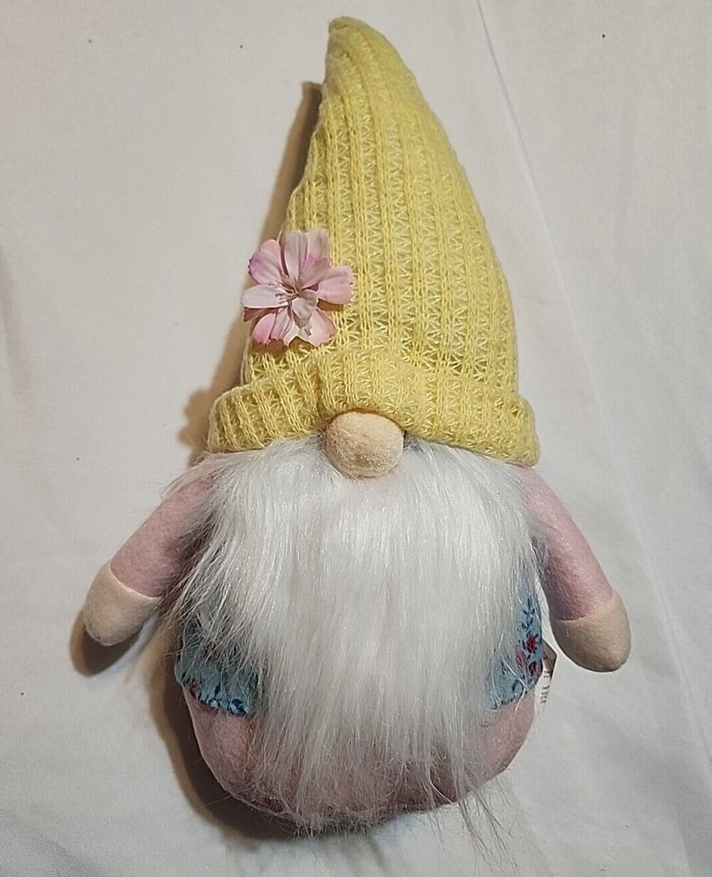 Spring Sitting Gnome Pink Floral Yellow Blue 4Seasons Global 15.5" Table Top Hom